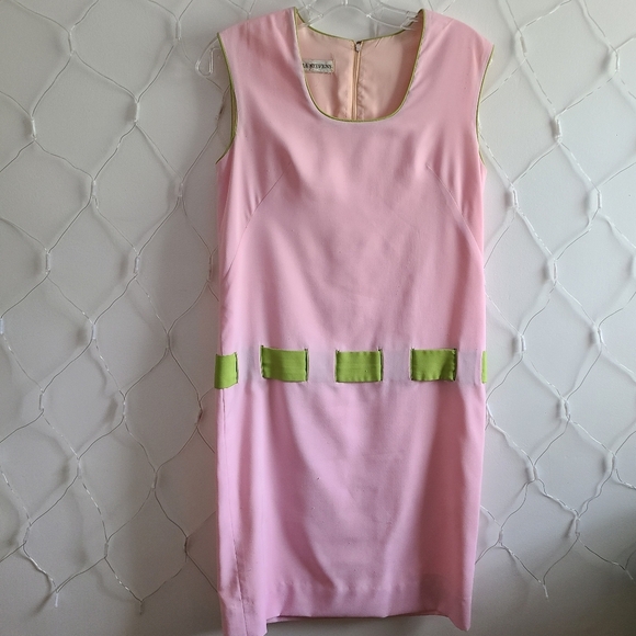Vintage Shift Dress by Sylvia Stevens / Pink w/ Green • Tagged Size Small - Picture 1 of 4